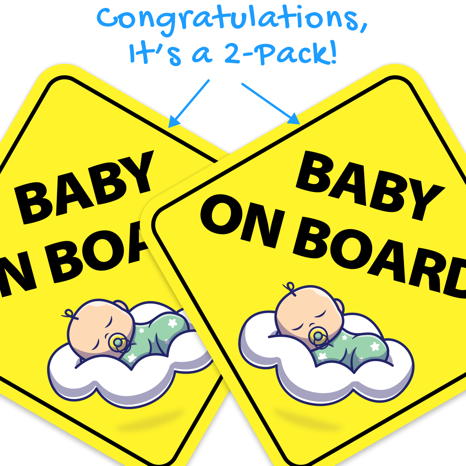 Baby on Board Stickers - No Paint Damage - Sleepy Baby (2-Pack